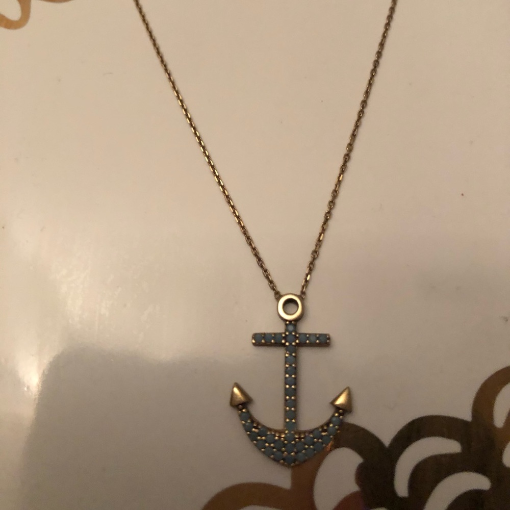 *Mia Fiore*Sterling Silver 925*Anchor Necklace w/turquoise like beads*Italy made